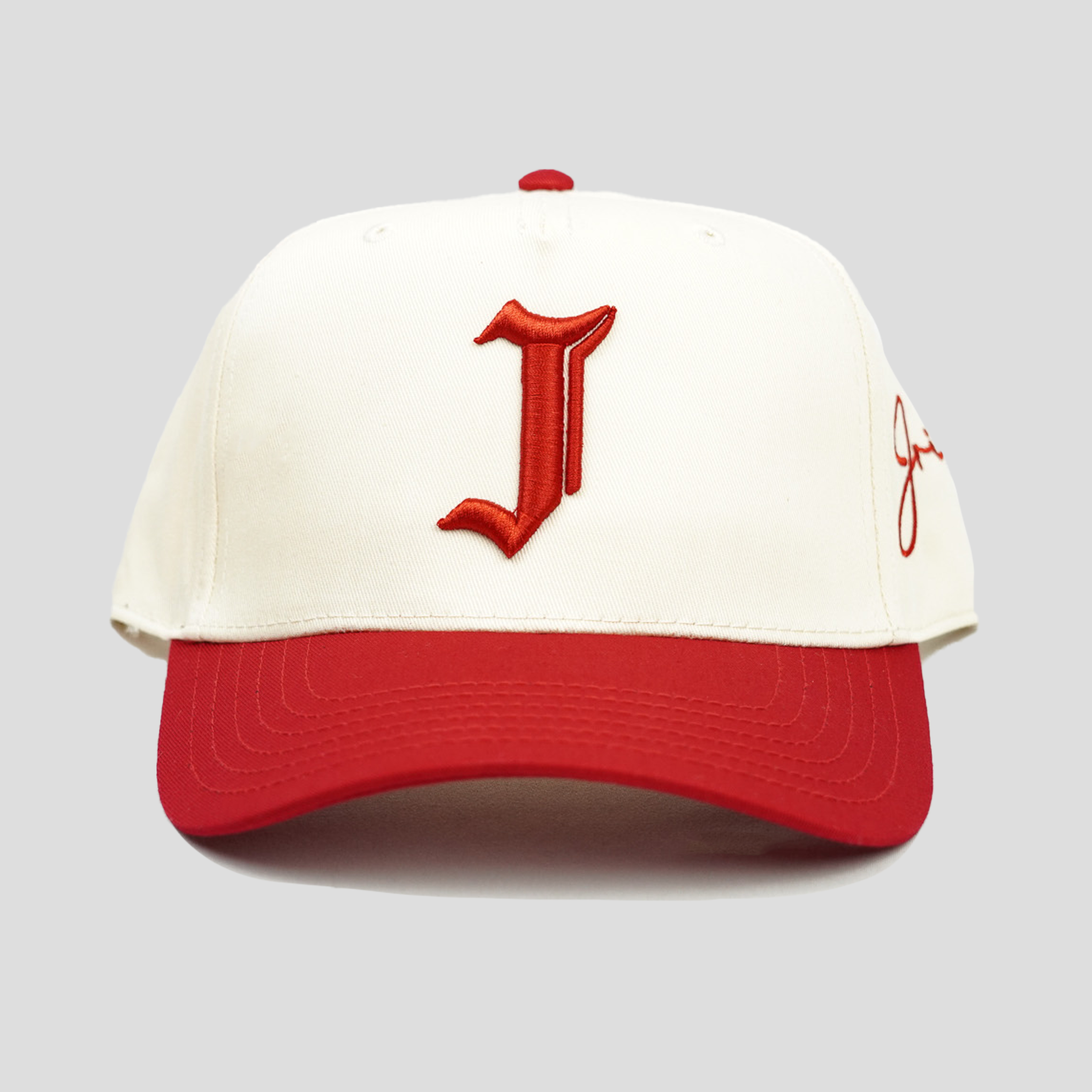 "J" Signature Snapback Hat (CREAM/RED)